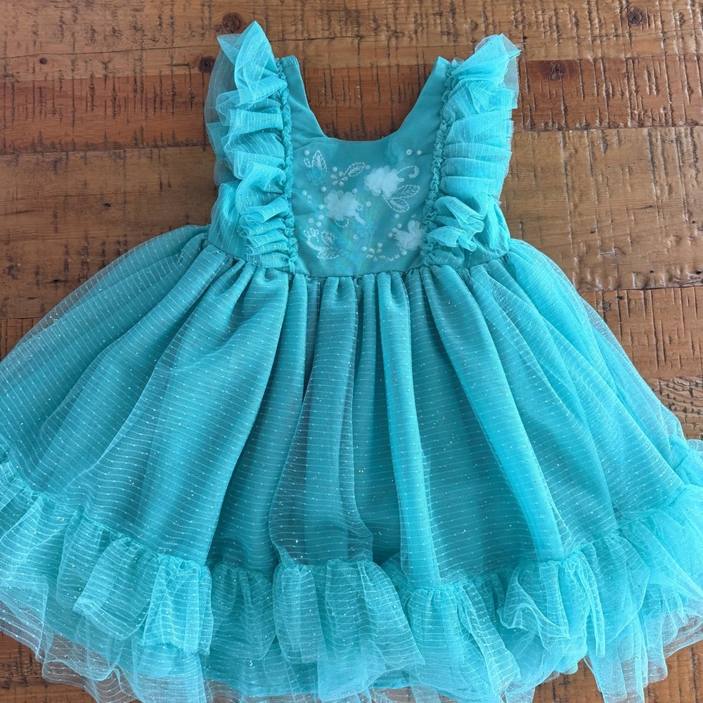 Rachel Zoe Aqua Ruffled Kids Formal Dress